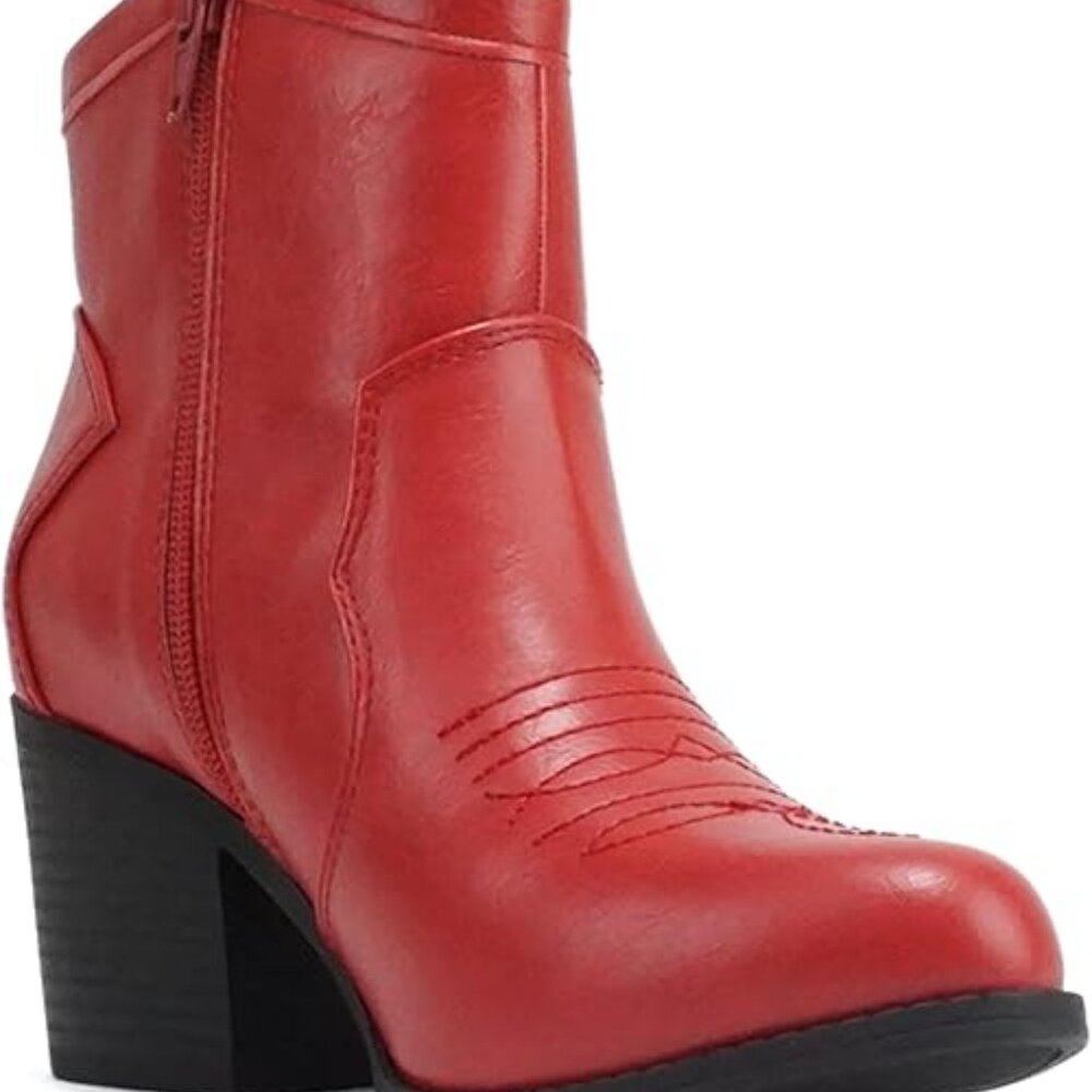 Women's Western Cowboy Boots with Stitched Detailing, Pointed Toe, and Low Block